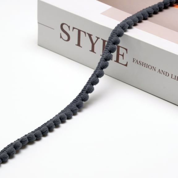 DIY Craft Fluffy Ball Ribbon, dark gray Ball Fringe Trim with 1.1cm Fluffy Diameter, 50 Yards Soft Fabric Trim for Gift Wrapping, Wedding Party & Home Art Decoration