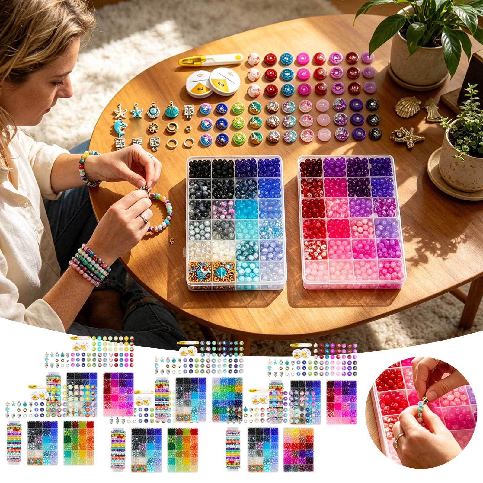 DIY Craft Kit Multicolor Glass Beads Set with Storage Box & Keychain Accessories Bracelets Making Kit for DIY Bracelet Necklace and Craft Projects