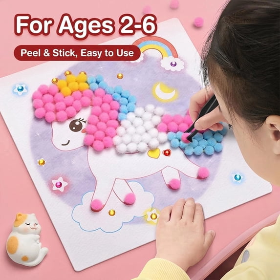DIY Craft Kit for Kids Pom Pom Balls Gift for Girls, Educational, Ages 3 and Up