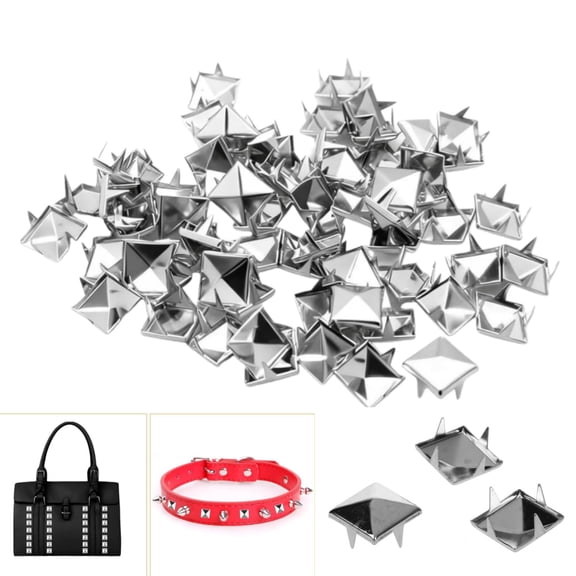 DIY Craft Metal Studs, 500-Count 0.39in Silver Square Pyramid Spikes for Customizing Jackets,Denim,Backpacks,Shoes Accessories,4-Jaw Rivets
