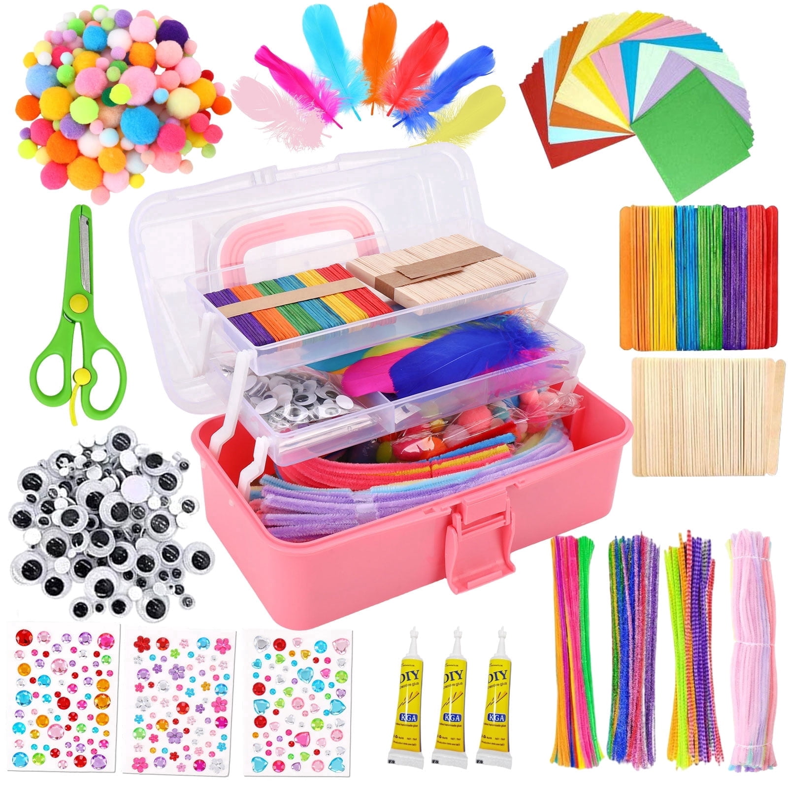 DIY Craft Supplies Set Art Materials with Pipe Cleaners Craft Box for Adults, Hobby Projects & Home Decoration