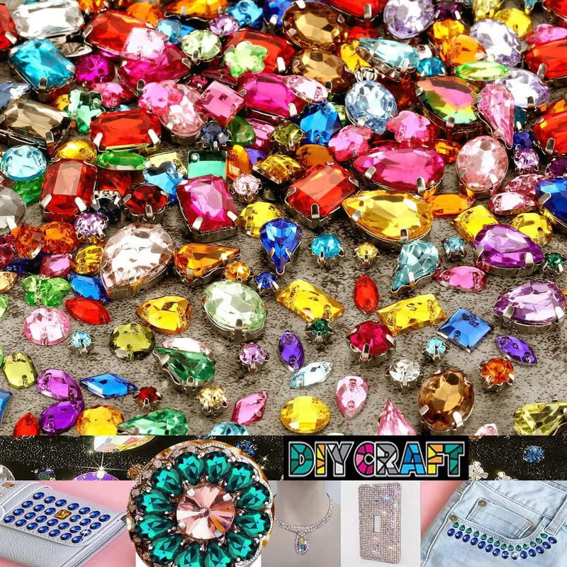 PATIKIL 40 Pcs Horse Eye Sew-on Rhinestones – 15x5mm Glass Gems With Metal Base For DIY Clothing, Crafts, Wedding Dresses