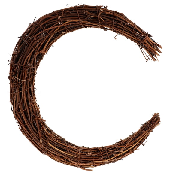 Milisten Hand Woven Rattan Wreath Ring Moon Shaped Light Brown for Decoration