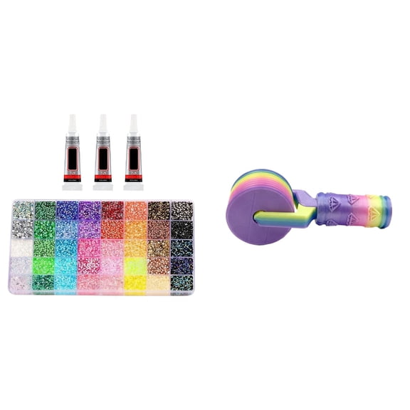 DIY Crafts Supplies Bedazzler Diamond Art Kit with Easy-Grip Hand Diamond Painting Roller Diamond Embroidery Tools and Accessories Kit with Jewelry Glue Tweezers Pickup Pen for Nail Art Craft Gift(B)