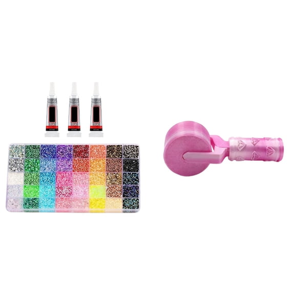 DIY Crafts Supplies Bedazzler Diamond Art Kit with Easy-Grip Hand Diamond Painting Roller Diamond Embroidery Tools and Accessories Kit with Jewelry Glue Tweezers Pickup Pen for Nail Art Craft Gift(D)