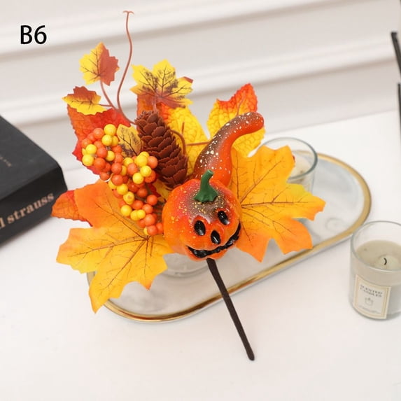 DIY Crafts Wreath Insert Artificial Maple Leaf Pumpkin Berry Branches Artificial Maple Leaf Ornament Harvest Autumn Decoration Pumpkin Maple Leaf Decor Halloween Decor B6