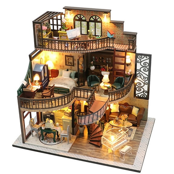 DIY Creative Model, Assembled Cottage, Loft, Vintage Luxury Decoration, Dollhouse Gift Figure