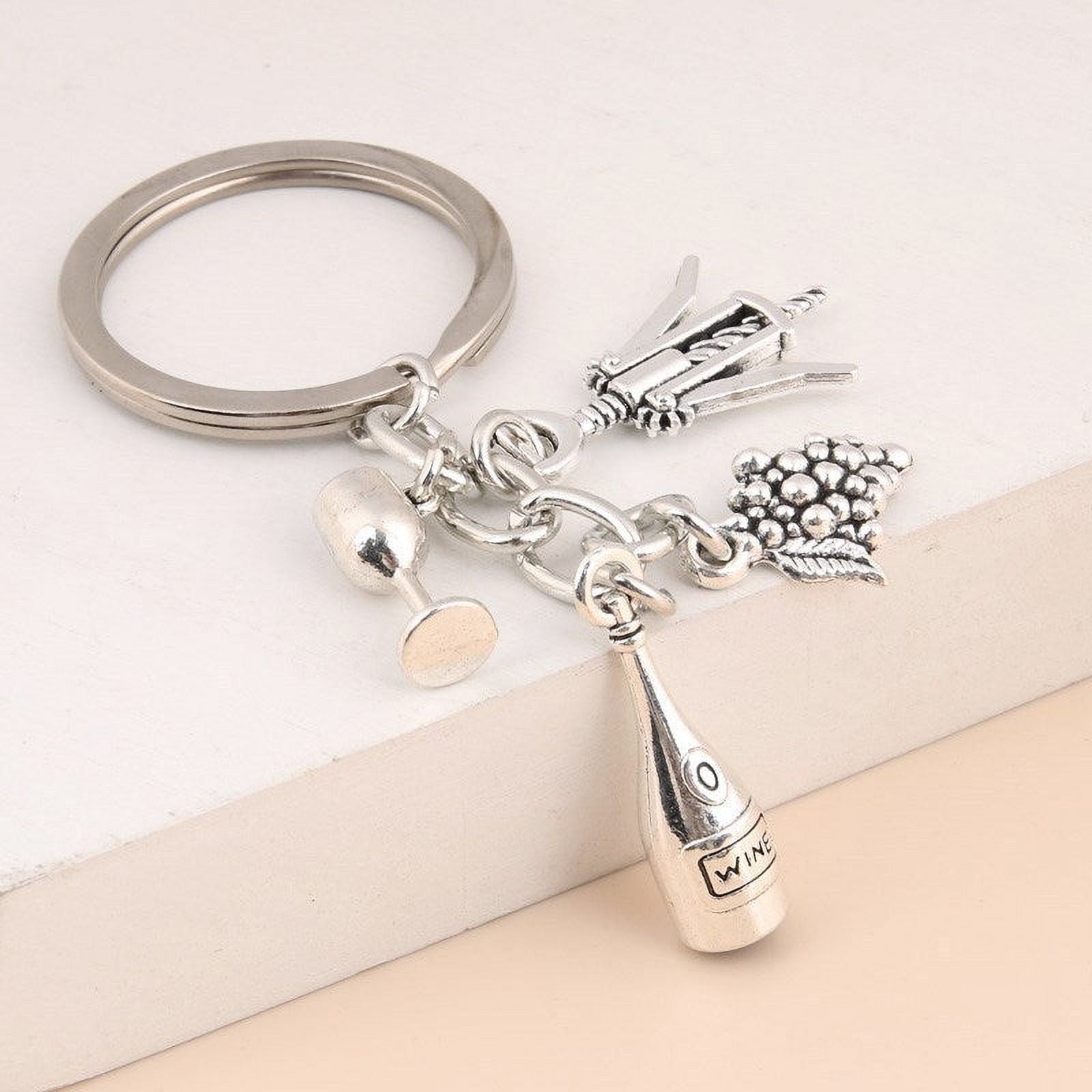 Creative Alloy Keychain with Rope DIY Wine Bar Party Key Chain 30mm Inner Diameter Key Ring for Decoration and
