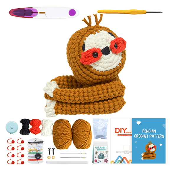 DIY Crochet Animal Amigurumi Kit for Beginner, With Yarn And Tools Easy Knitting Craft Starter Pack With Tutorial Home Decor Handmade Starter Kit for Adults( Sloth )