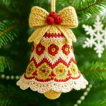 DIY Crochet Christmas Bell Ornament Kit, Beginner Christmas Crochet Kit, Hand-Knitted Xmas Bell Decoration, for Crafts Lovers Xmas Gift Crochet Kit (Yellow)