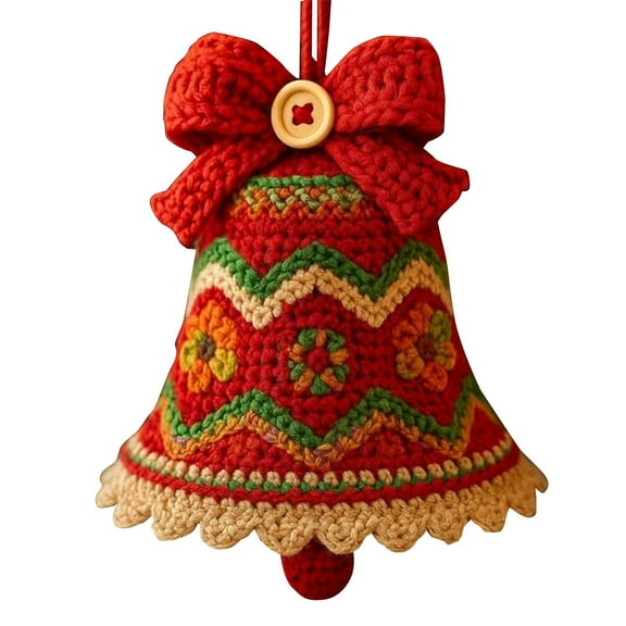 DIY Crochet Christmas Bell Ornament Kit, Complete Beginner Craft Kit with Yarn & Instructions, for Crafts Lovers Xmas Gift (Red)