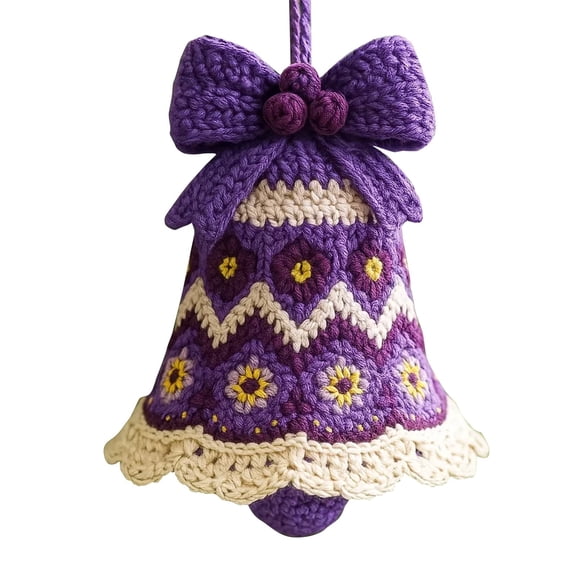DIY Crochet Christmas Bell Ornament Kit, Hand-Knitted Decoration for Crafting a Personalized Christmas Bell (Purple)