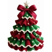 DIY Crochet Christmas Tree Kit,2026 New Crochet Kit for Beginner,Christmas Tree Bow Pearl Embellishment, Christmas Party Crochet Decorations,Starter kit