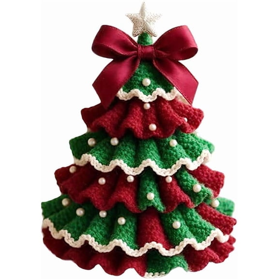 DIY Crochet Christmas Tree Kit,2026 New Crochet Kit for Beginner,Christmas Tree Bow Pearl Embellishment, Christmas Party Crochet Decorations,Starter kit