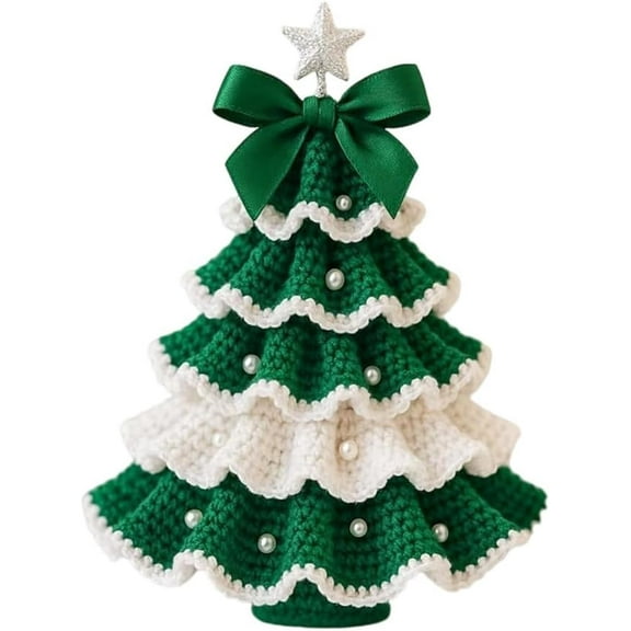 DIY Crochet Christmas Tree Kit,2026 New Crochet Kit for Beginner,Christmas Tree Bow Pearl Embellishment, Christmas Party Crochet Decorations,Starter kit
