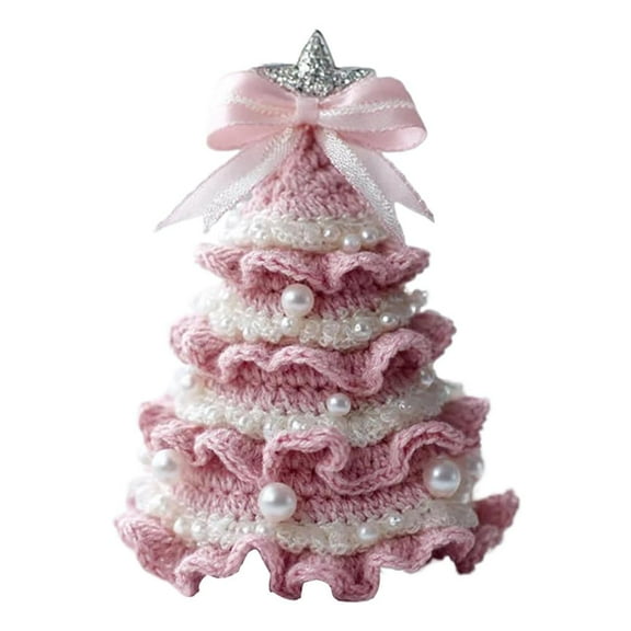 DIY Crochet Christmas Tree Kit,2026 New Handmade Holiday Decoration Set for Beginners,Tree Bow Pearl Embellishment,Christmas Craft Kit with Yarn Hook Beads Instruction-s