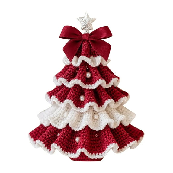 DIY Crochet Christmas Tree Kit for Beginners, Handmade Holiday Decoration Set with Tree Bow Pearl Embellishment, Christmas Party Craft Starter Kit & Gift