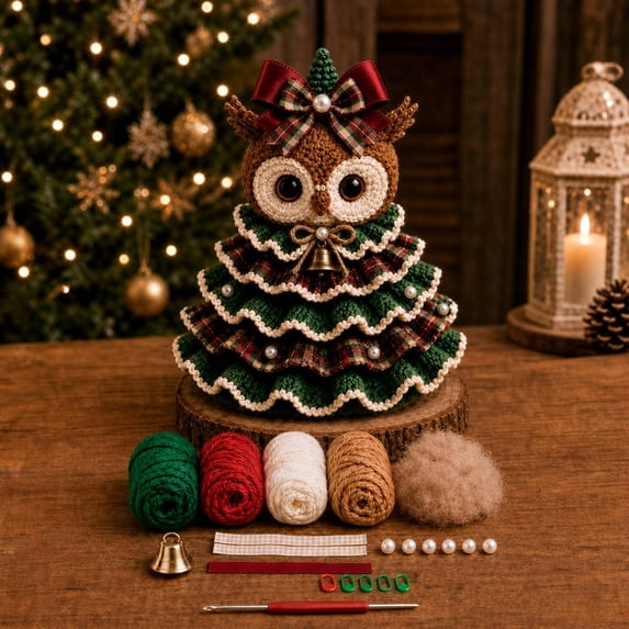 DIY Crochet Christmas Tree Kit, Cotton Yarn Craft Set with Crochet Hook ...