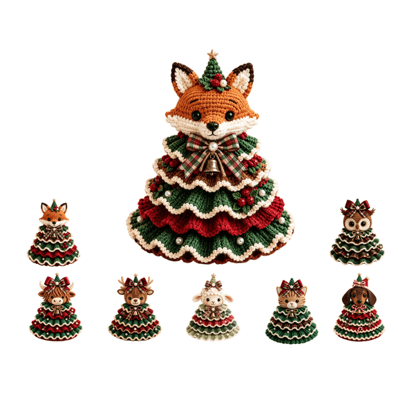 DIY Crochet Christmas Tree Kit, Handmade Animal Christmas Tree Ornament Craft Kit, Holiday Crochet Supplies Set, Excellent Creative Project For Adult Crafters During Holiday Season(Fox)