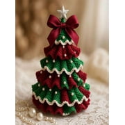 DIY Crochet Christmas Tree Kit,Handmade Crochet Christmas Tree,Tree Bow Pearl Embellishment,Beginner Christmas Crochet Kit,Christmas Craft Kit with Yarn Hook Beads Instructions