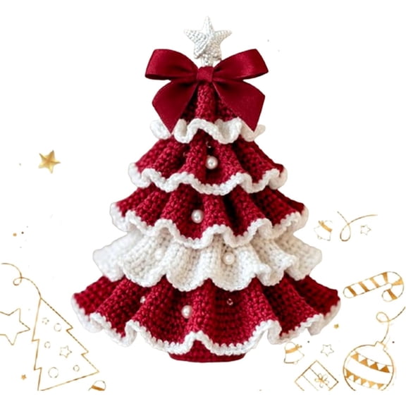 DIY Crochet Christmas Tree Kit,Handmade Holiday Decoration Set, Beginner Christmas Kit,Tree Bow Pearl Embellishment,Christmas Craft Kit with Yarn, Hook,Beads & Instructions