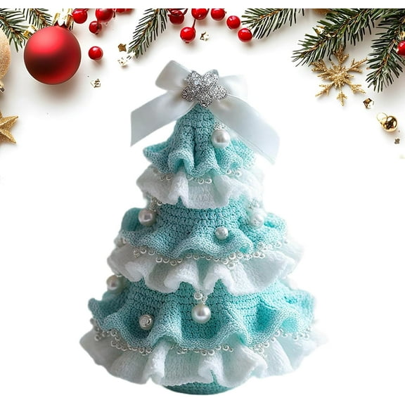 DIY Crochet Christmas Tree Kit – Handmade Holiday Decoration Set, Beginner Christmas Kit, Tree Bow Pearl Embellishment, Christmas Party Crochet Decorations,Starter kit