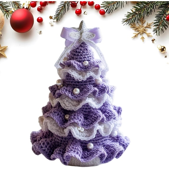 DIY Crochet Christmas Tree Kit – Handmade Holiday Decoration Set, Beginner Christmas Kit, Tree Bow Pearl Embellishment, Christmas Party Crochet Decorations,Starter kit
