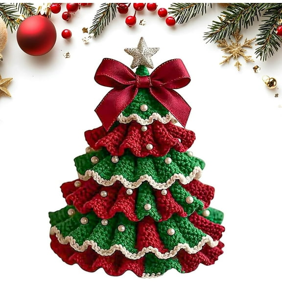 DIY Crochet Christmas Tree Kit – Handmade Holiday Decoration Set, Beginner Christmas Kit, Tree Bow Pearl Embellishment, Christmas Party Crochet Decorations,Starter kit