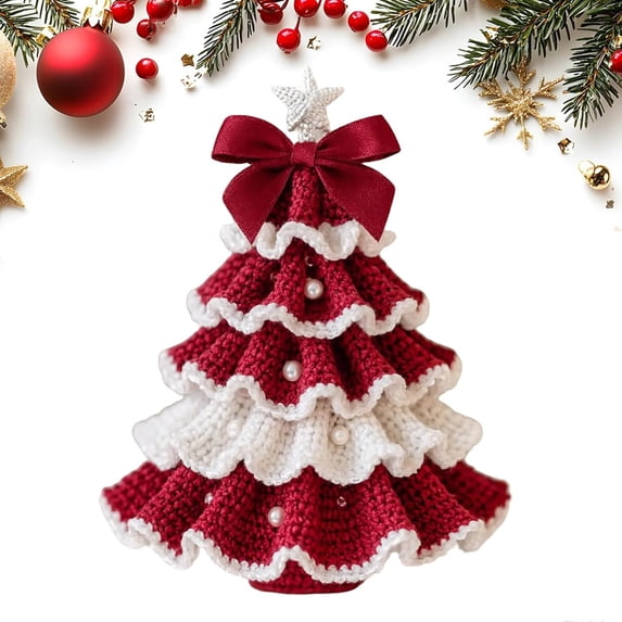 DIY Crochet Christmas Tree Kit – Handmade Holiday Decoration Set, Beginner Christmas Kit, Tree Bow Pearl Embellishment, Christmas Party Crochet Decorations,Starter kit