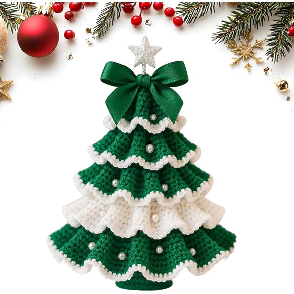 DIY Crochet Christmas Tree Kit – Handmade Holiday Decoration Set, Beginner Christmas Kit, Tree Bow Pearl Embellishment, Christmas Party Crochet Decorations,Starter kit