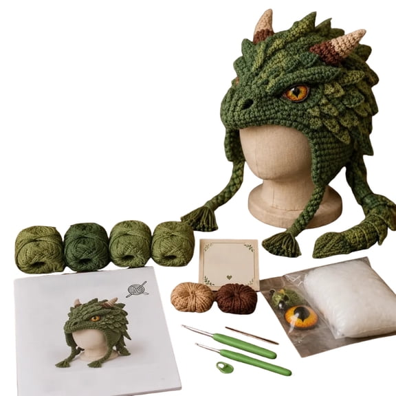 DIY Crochet Hat Kit for Adults, Fantasy Animal Crochet Kit with Step-by-Step Guide, Yarn & Hooks Included, Fits Most Handmade Gift for Craft Lovers
