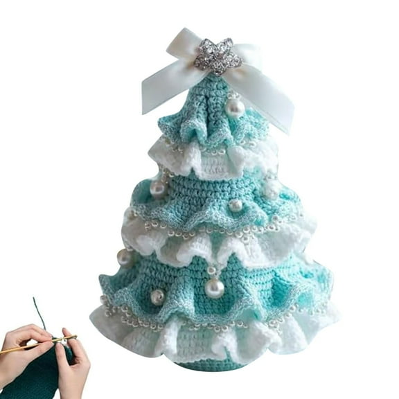 DIY Crochet Holiday Bow Pearl Ornament Handmade Craft Kit For Beginners Christmas Party Desktop Decoration