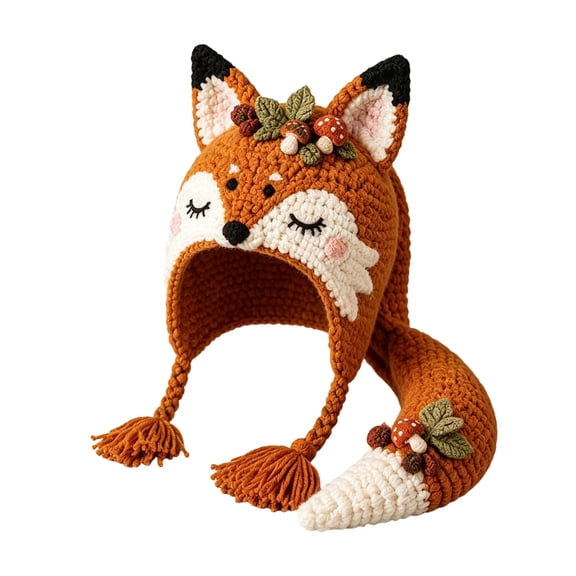 DIY Crochet Hood Hat Kit, Beginner Handmade Set with Wolf Design Accessory and Classic Style, Craft Gift for Adult, Kids, Home, Hobby, Winter, Warm, Creative, L