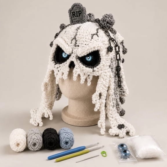 Crochet Starter Kit for Beginners, Halloween DIY Hood Hat Crochet Kit with Yarn, Hook, Instructions and Gift Box for Adults