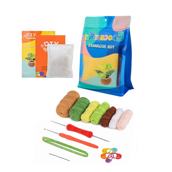 DIY Crochet Pot Plant Kits, Crochet Turtle Backed Bamboo with Yarn, Crochet Hooks, Instructions DIY Crochet Starter Kits