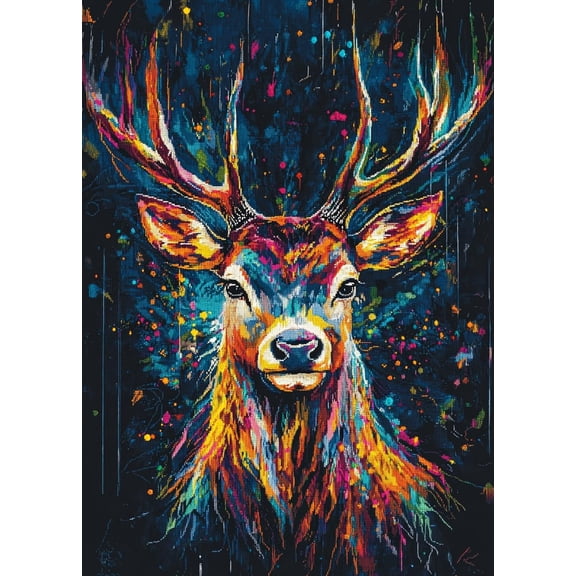 DIY Cross Stitch Kit Abstract Colorful Stag 11CT Embroidery Kit with Pattern Stamped Count by Numbers Craft Kit 40x50cm-4