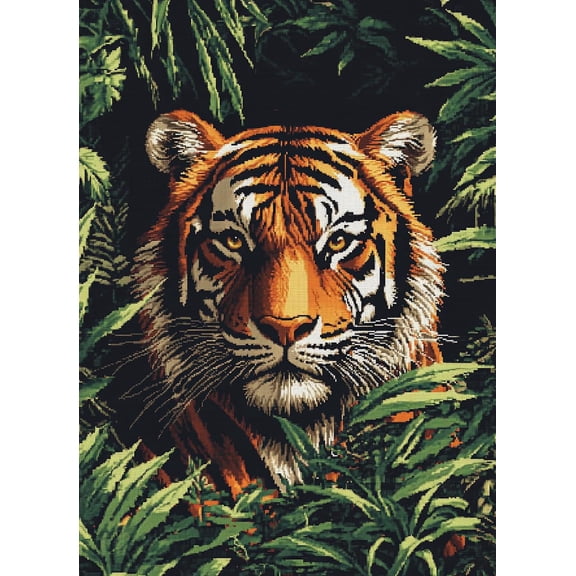 DIY Cross Stitch Kit Animal Tiger in Jungle 11CT Embroidery Kit with Pattern Stamped Count by Numbers Craft Kit 40x50cm-7