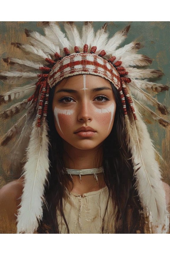 DIY Cross Stitch Kit for Beginners Beautiful American Native Indian Woman Portrait 11CT Complete Embroidery Kit with Pattern Stamped Needlepoint Craft Kit for Home Decor 30x40cm-12