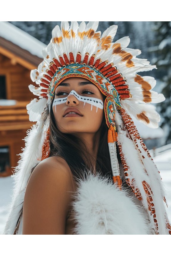 DIY Cross Stitch Kit for Beginners Beautiful American Native Indian Woman Portrait 11CT Complete Embroidery Kit with Pattern Stamped Needlepoint Craft Kit for Home Decor 30x40cm-10