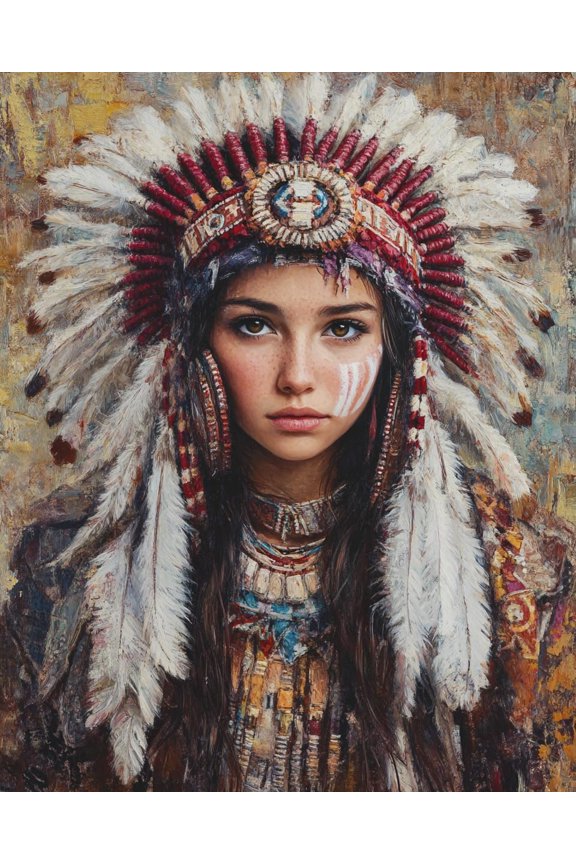 DIY Cross Stitch Kit for Beginners Beautiful American Native Indian Woman Portrait 11CT Complete Embroidery Kit with Pattern Stamped Needlepoint Craft Kit for Home Decor 30x40cm-11