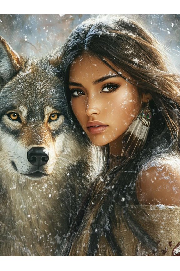 DIY Cross Stitch Kit for Beginners Beautiful American Native Indian Woman and Wolf 11CT Complete Embroidery Kit with Pattern Stamped Needlepoint Craft Kit for Home Decor 30x40cm-7