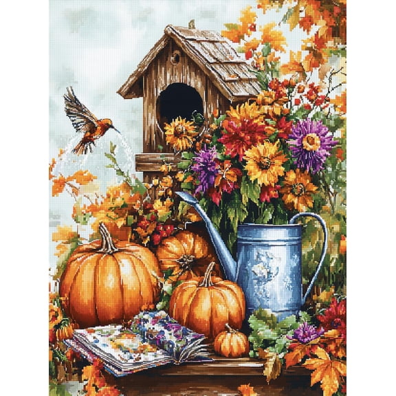 DIY Cross Stitch Kit for Beginners Birdhouse Pumpkins and Gourds Watering 11CT Complete Embroidery Kit with Pattern Stamped Needlepoint Craft Kit for Home Decor 30x40cm-3