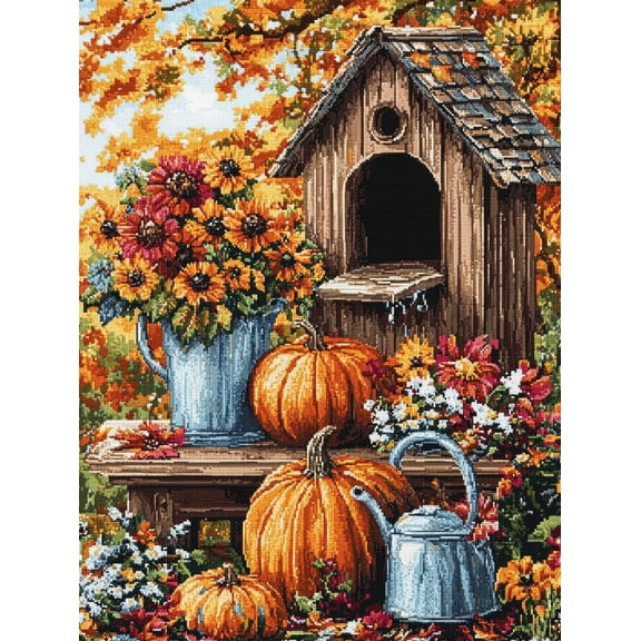DIY Cross Stitch Kit for Beginners Birdhouse Pumpkins and Gourds Watering 11CT Complete Embroidery Kit with Pattern Stamped Needlepoint Craft Kit for Home Decor 30x40cm-4
