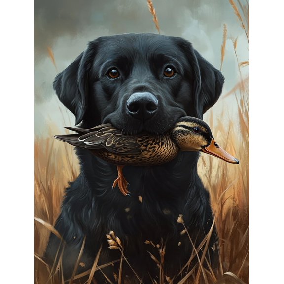 DIY Cross Stitch Kit for Beginners Black Labrador Retrieving Mallard Duck in Mouth 11CT Embroidery Kit with Pattern Stamped Count by Numbers Craft Kit 40x50cm-1