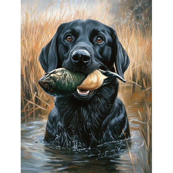 DIY Cross Stitch Kit for Beginners Black Labrador Retrieving Mallard Duck in Mouth 11CT Embroidery Kit with Pattern Stamped Count by Numbers Craft Kit 40x50cm-3
