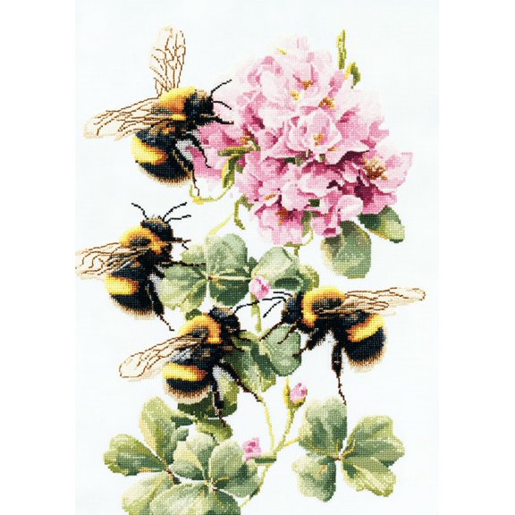 DIY Cross Stitch Kit for Beginners Bumblebees on Clover White Background 11CT Embroidery Kit with Pattern Stamped Count by Numbers Craft Kit 40x50cm-1