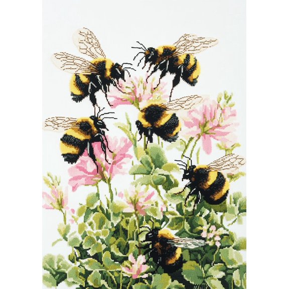 DIY Cross Stitch Kit for Beginners Bumblebees on Clover White Background 11CT Embroidery Kit with Pattern Stamped Count by Numbers Craft Kit 40x50cm-2
