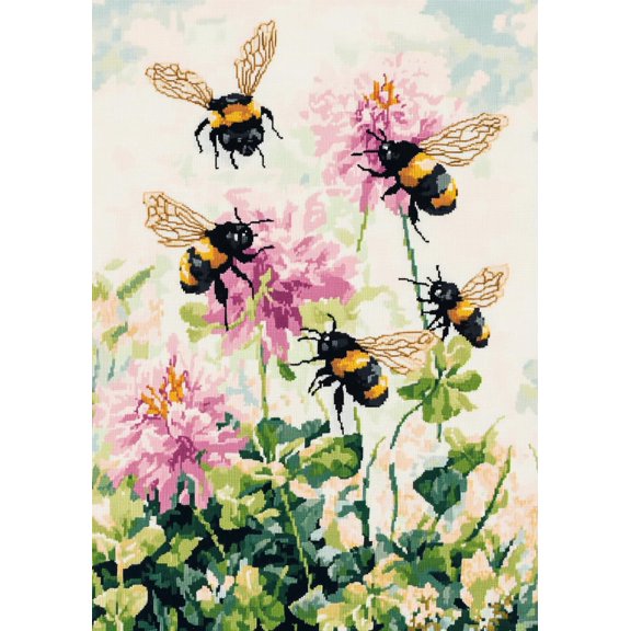 DIY Cross Stitch Kit for Beginners Bumblebees on Clover White Background 11CT Embroidery Kit with Pattern Stamped Count by Numbers Craft Kit 40x50cm-3