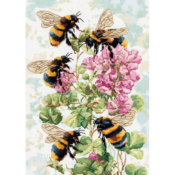 DIY Cross Stitch Kit for Beginners Bumblebees on Clover White Background 11CT Embroidery Kit with Pattern Stamped Count by Numbers Craft Kit 40x50cm-4