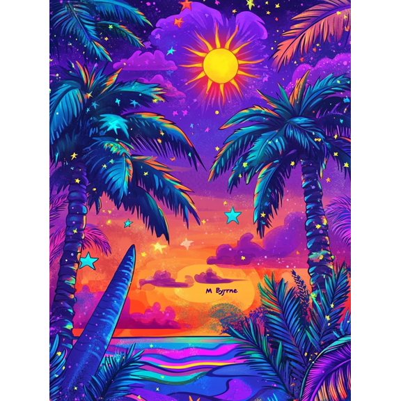 DIY Cross Stitch Kit for Beginners Colorful Psychedelic Background with Palm Trees Sunset 11CT Embroidery Kit with Pattern Stamped Count by Numbers Craft Kit 40x50cm-4